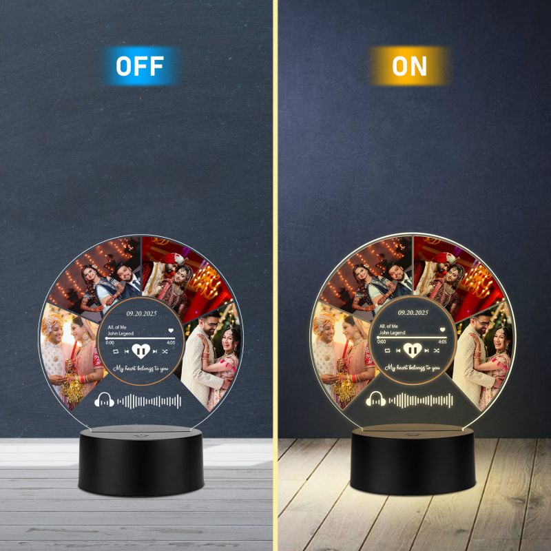 Personalized Photo & Spotify Plaque LED Lamp with Music Player Display, Custom Photo Collage Night Light, Scannable Code Gift for Birthday, Valentines, Anniversary Warm White Light